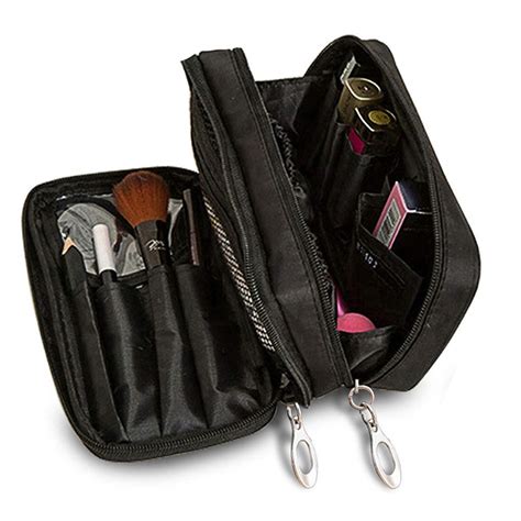 small makeup bag with compartments.